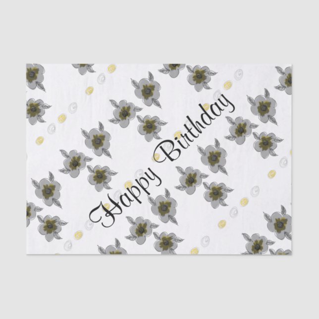 Papel De Seda Tejido de cumpleaños con floración gris (Anverso)