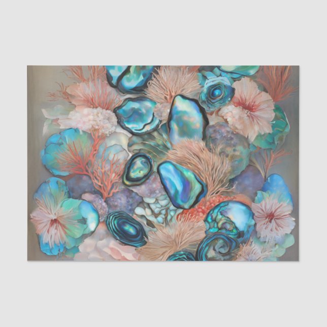 Papel De Seda Tejido de decoupage de Abulón y Coral (Anverso)