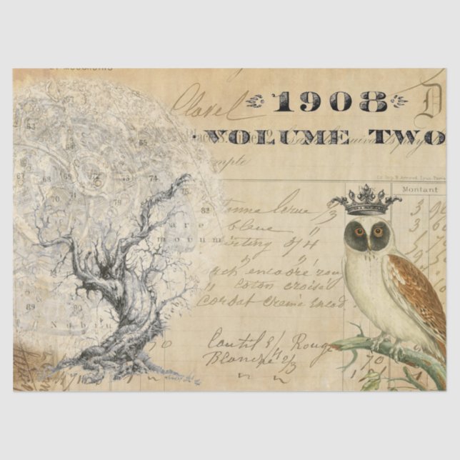 Papel De Seda Tejido de Decoupage del árbol de la luna (Anverso)