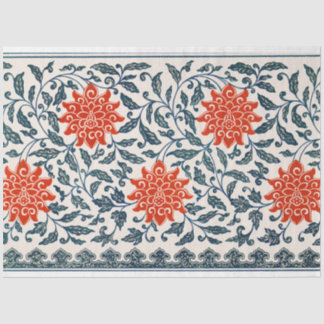 Papel De Seda Tejido de descomposición floral azul y Naranja