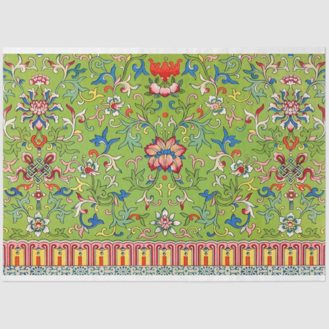 Papel De Seda Tejido de descomposición floral verde (Anverso)