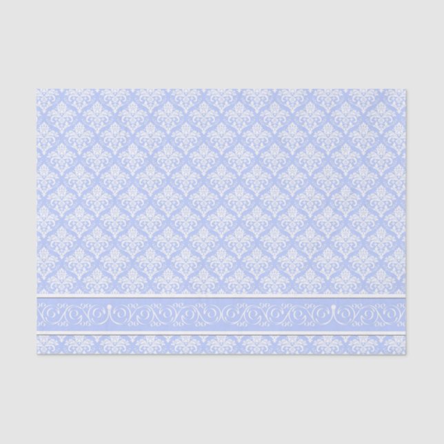 Papel De Seda Tejido de envolvimiento - Damasco azul de bodas (Anverso)