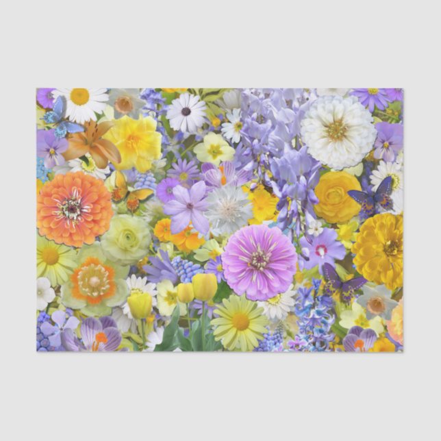 Papel De Seda Tejido de envolvimiento - Flores y mariposas (Anverso)