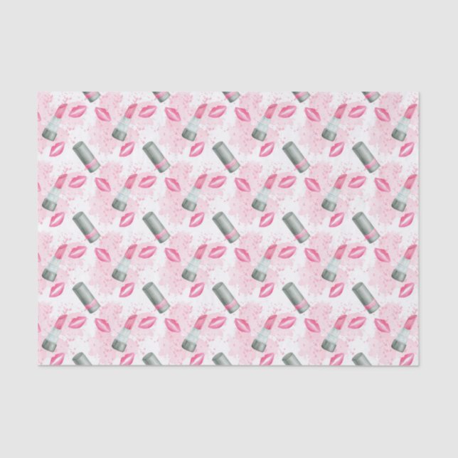 Papel De Seda Tejido de fiesta de patrón de lápiz labial y besos (Anverso)
