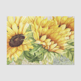 Papel De Seda Tejido de girasol con fondo de imagen de madera
