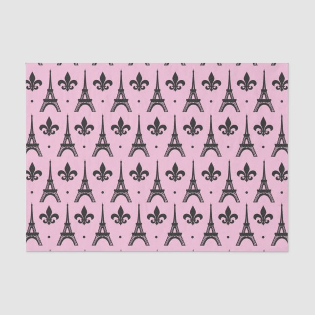 Papel De Seda Tejido de patrón de parís de la torre Eiffel rosa (Anverso)