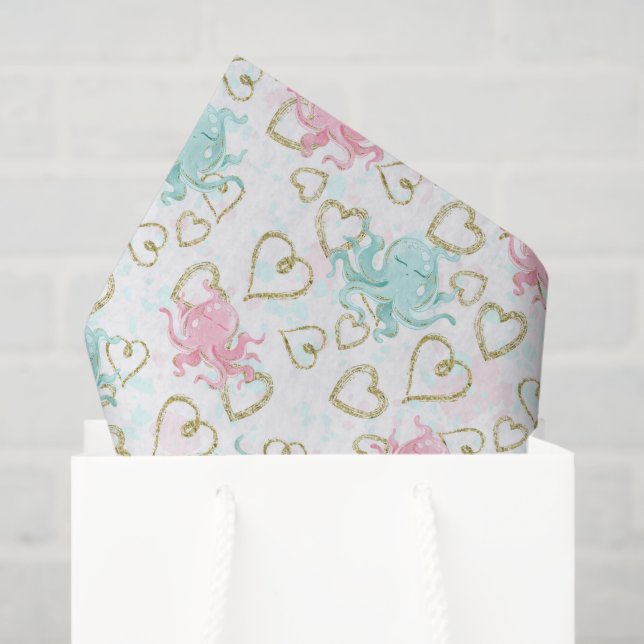 Papel De Seda Tejido de patrones de octopus de amor en la playa (Bolsa de regalo)