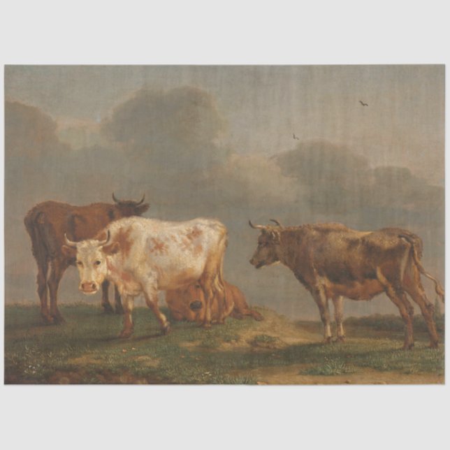 Papel De Seda Tejido de pintura de vaca de época (Anverso)