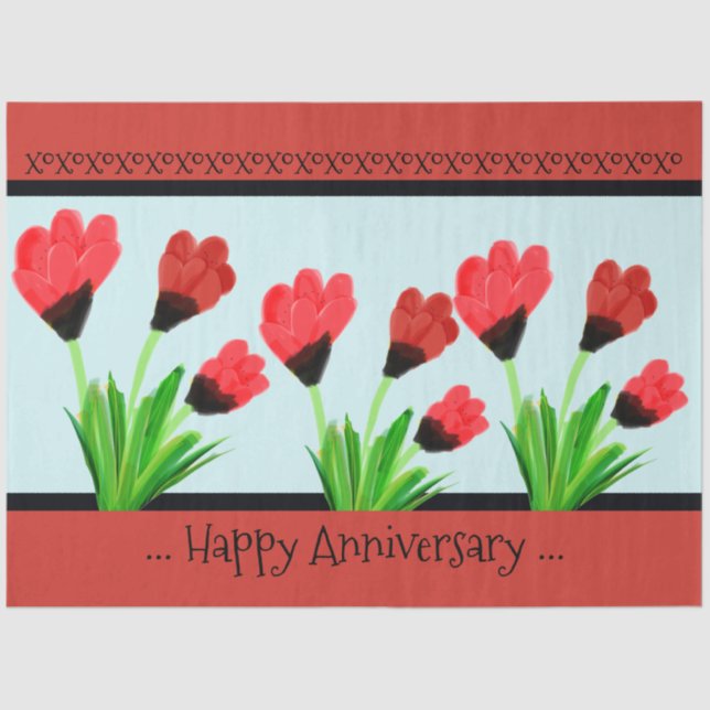 Papel De Seda Tejido de tulipán rojo feliz aniversario de aniver (Anverso)