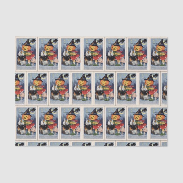 Papel De Seda Tejido del fiesta de la calabaza de la bruja de (Anverso)