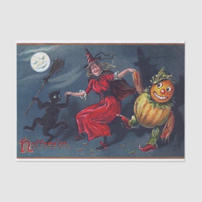 Papel De Seda Tejido fiesta de calabaza negra de gato negro (Anverso)