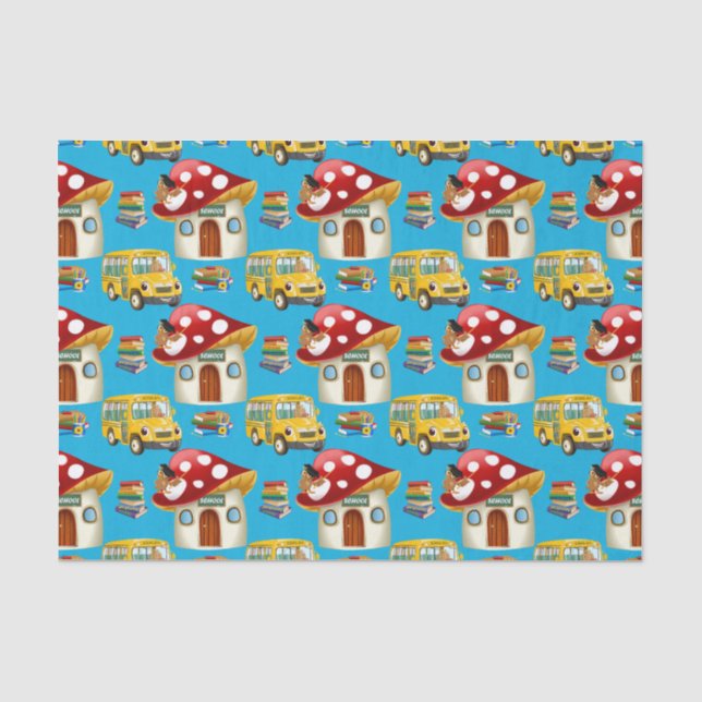 Papel De Seda Tejido fiesta de patrón de bus escolar (Anverso)