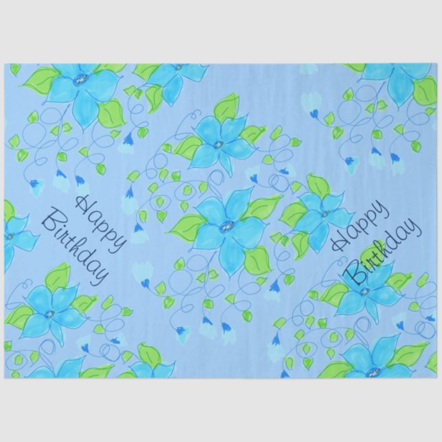 Papel De Seda Tejido floral azul de bonito (Anverso)