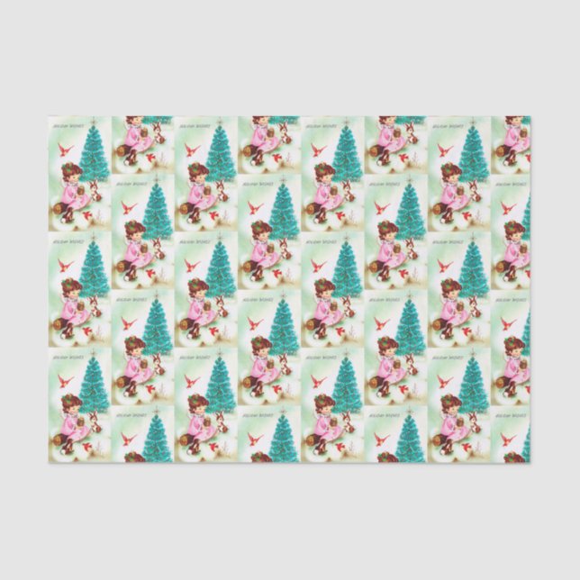 Papel De Seda tejido retro del día de fiesta del ángel del (Anverso)