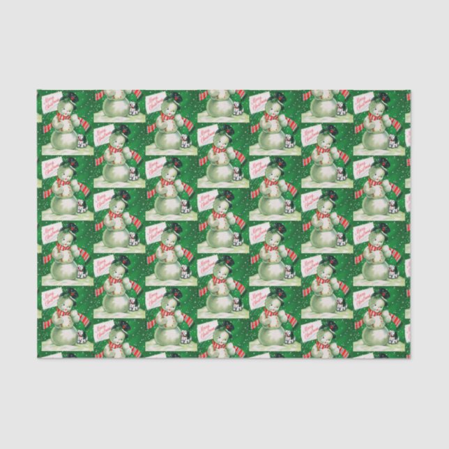 Papel De Seda Tejido retro del día de fiesta del muñeco de nieve (Anverso)