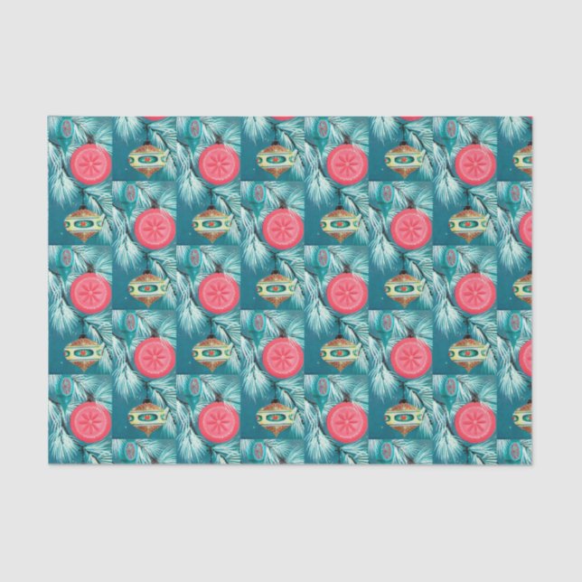 Papel De Seda Tejido retro del navidad del modelo del bulbo del (Anverso)