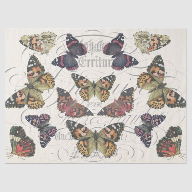 Papel De Seda Tejido rosado de Decoupage de la mariposa (Anverso)