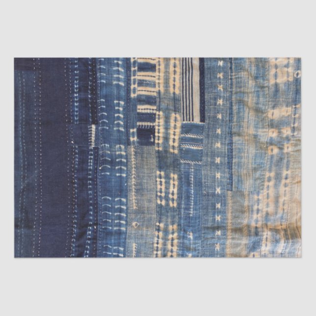 Papel De Seda Tejido Shibori Indigo (Anverso)