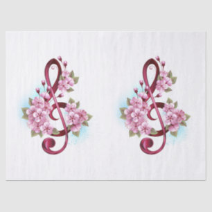 Papel De Seda Tejidos musicales notas de colores con flores de S