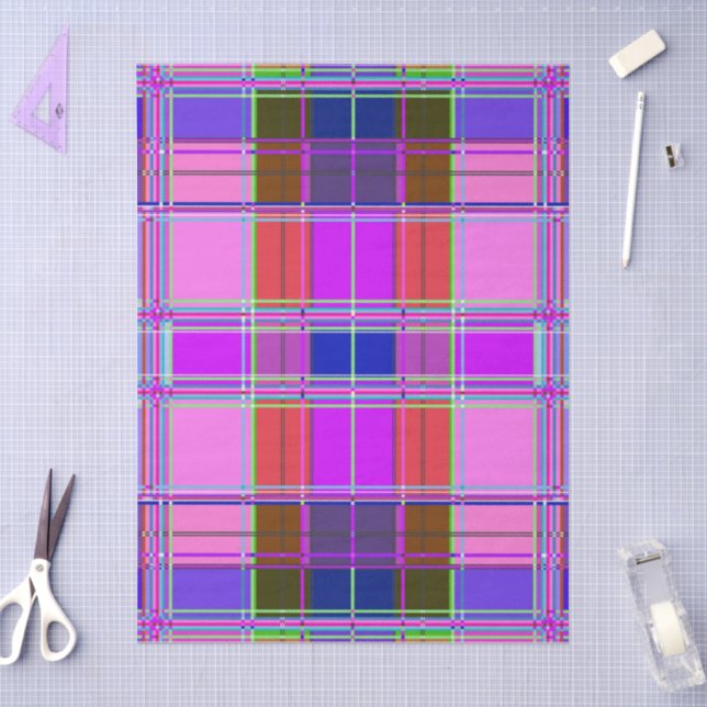Papel De Seda Tela de cuadros rosa estampado Madras (Artesanía)