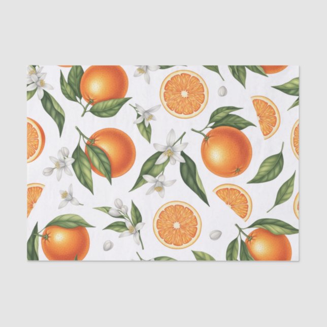 Papel De Seda Tela de seda con patrón botánico de naranja de cít (Anverso)