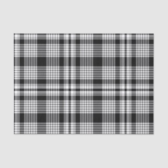 Papel De Seda Tela escocesa blanca y gris negra (Anverso)