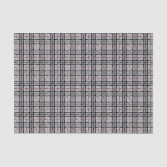 Papel De Seda Tela escocesa del pixel en gris con la raya roja (Anverso)