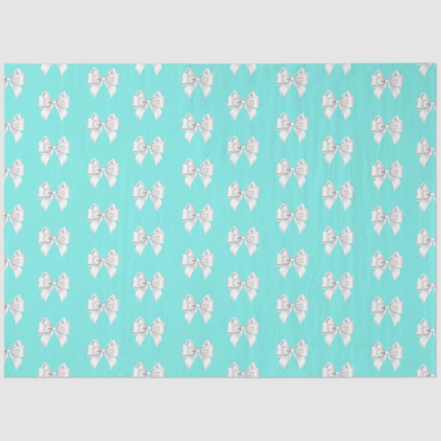 Papel De Seda Tema Azul Tiffany con Lazo Blanco Femenino (Anverso)