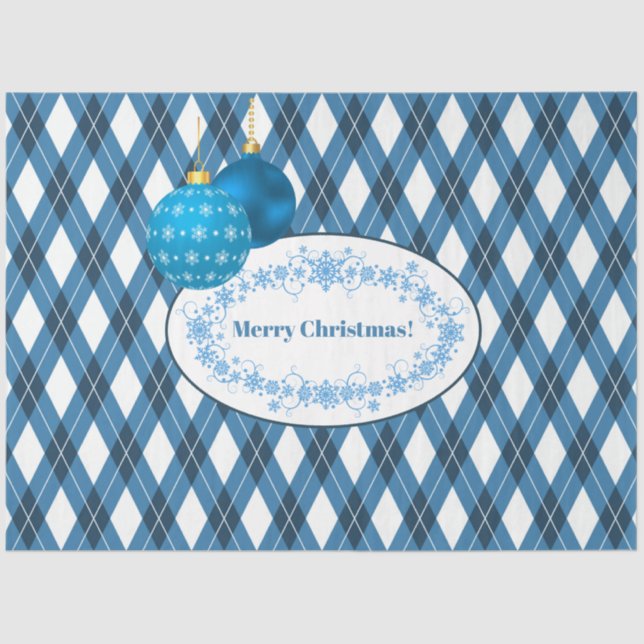 Papel De Seda Tema azul y blanco Feliz Navidad (Anverso)