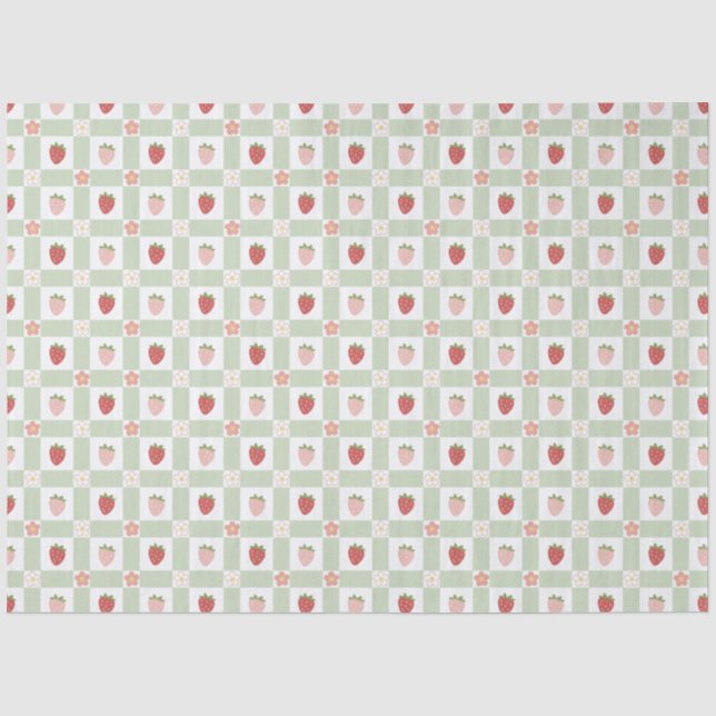 Papel De Seda Tema de Fresa a Cuadros (Anverso)