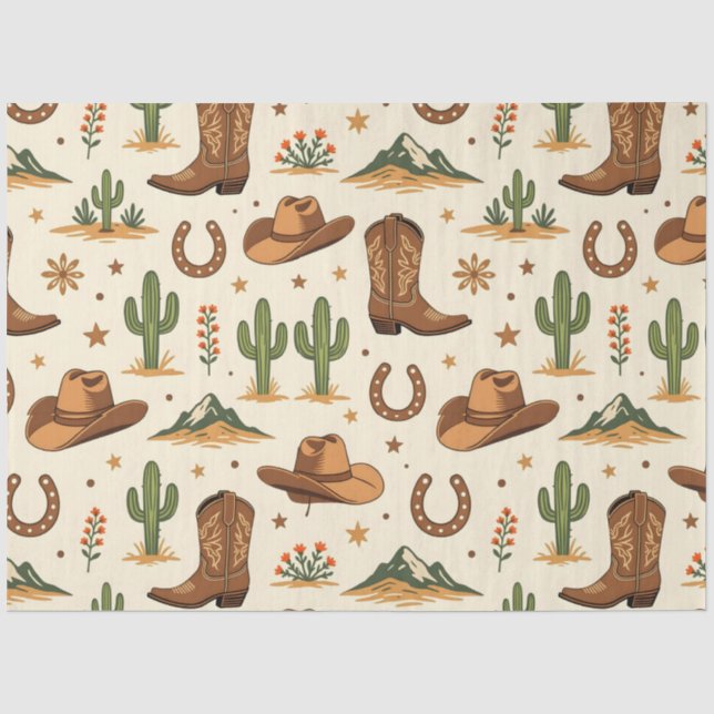 Papel De Seda tema de país occidental con cactus (Anverso)