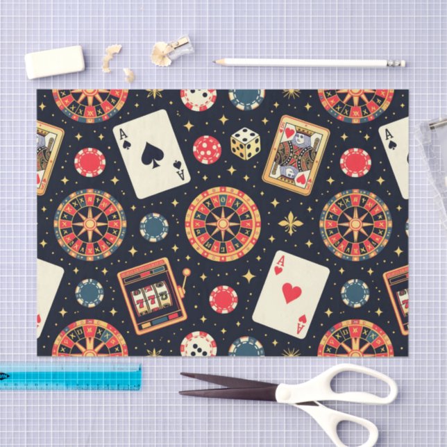 Papel De Seda tema de patrón de casino en negro (Artesanía)