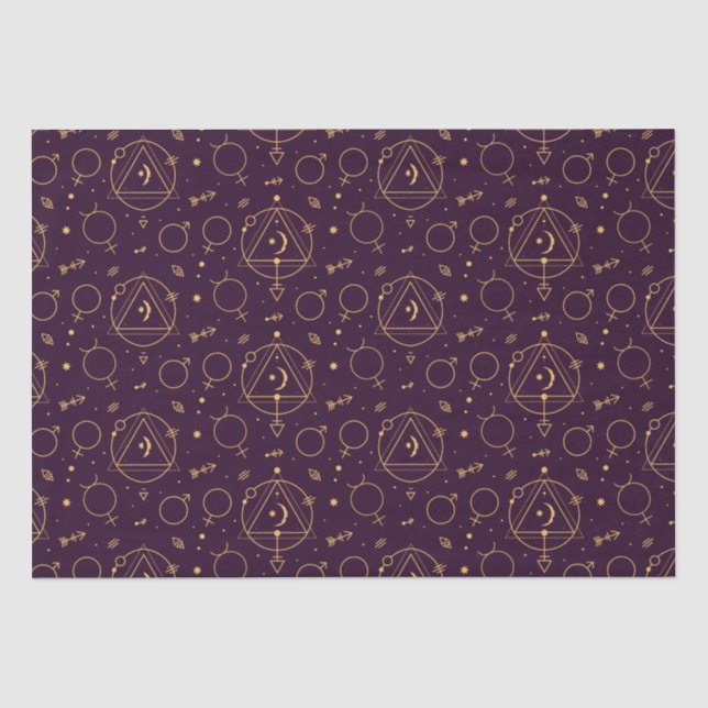 Papel De Seda Tema del Solareclipse de estrella de oro celestial (Anverso)