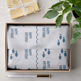 Papel De Seda Tema Náutico Minimalista Cumpleaños Azul Blanco