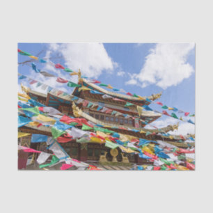 Papel De Seda Templo tibetano con banderas de oración - Yunnan, 