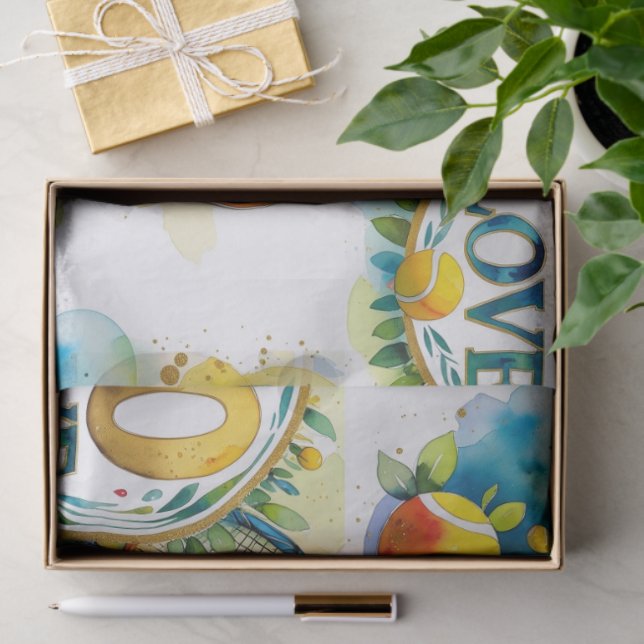 Papel De Seda Tenis 60º cumpleaños con pelota y raqueta (Regalo )