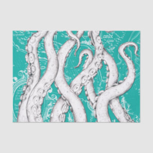 Papel De Seda Tentáculos blancos Octopus Mapa de cosecha Verde a