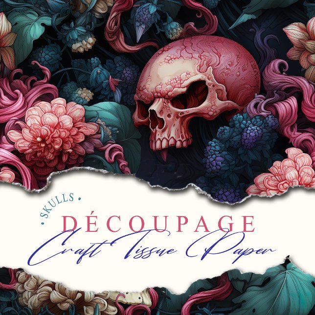 Papel De Seda Tentáculos de pulpo rosa y turquesa en el océano (Colourful and yet macabre, gothic underwater skulls with floral accents. Perfect for crafting.)