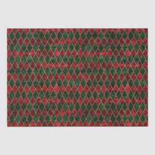 Papel De Seda Terciopelo de Navidad con Diamantes Rojo y Verde V