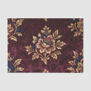 Papel De Seda Terciopelo de Peonía Borgoña con Bordado Floral en