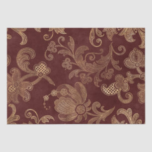 Papel De Seda Terciopelo Floral Falso Rojo y Dorado Navideño Vin