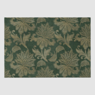 Papel De Seda Terciopelo Floral Falso Verde y Dorado Navideño Vi