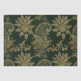 Papel De Seda Terciopelo Floral Falso Verde y Dorado Navideño Vi