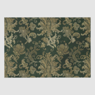 Papel De Seda Terciopelo Floral Falso Verde y Dorado Vintage de