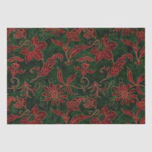 Papel De Seda Terciopelo Floral Navideño Vintage Rojo y Verde
