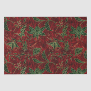 Papel De Seda Terciopelo Floral Navideño Vintage Rojo y Verde