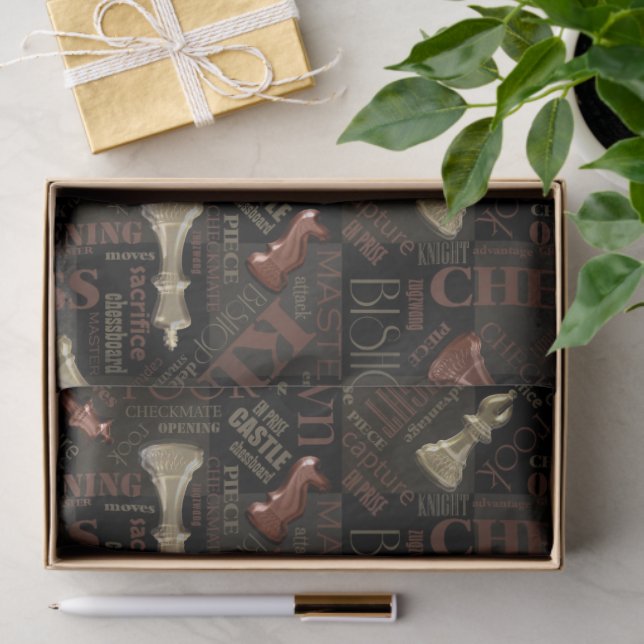 Papel De Seda Términos y piezas de ajedrez Copper y Gold ID784 (Regalo )