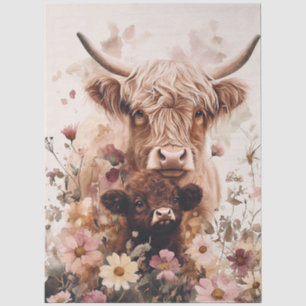 Papel De Seda Ternero Adorable de Vaca de las Highlands con Deco