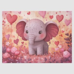 Papel De Seda Ternero de elefante adorable corazones y flores de