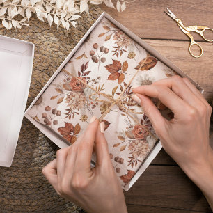 Papel De Seda Terracota Óxido Boho Floral Follaje de Otoño